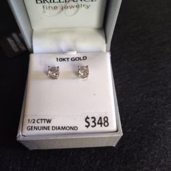 10 Karat White Gold Genuine Diamonds Post Earrings