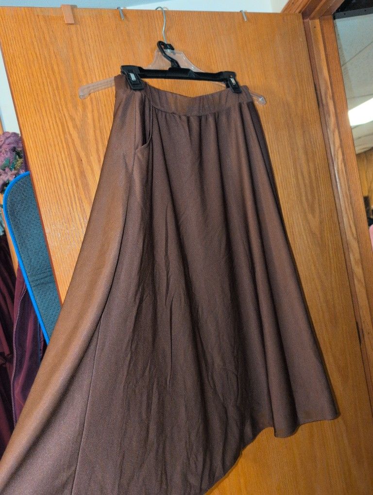 Brown A Line Midi Skirt With Pockets XL