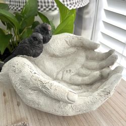 Rare Hand With Birds Birdbath Garden Decor