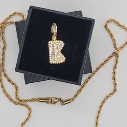 Gold Plated  Initial K Letter With Rope Chain