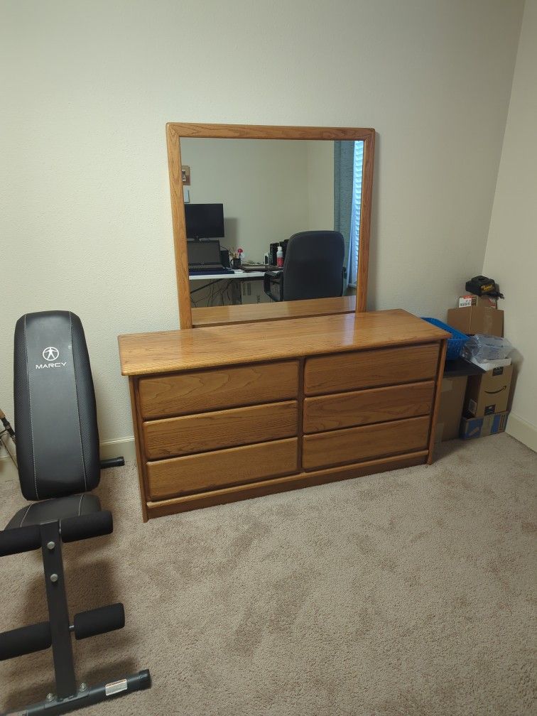 2p. Golden Oak Dresser and Mirror