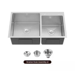 32 in. L x 19 in. W Drop In Double Bowls 20 Gauge Brushed Nickel Stainless Steel Kitchen Sink with Drain