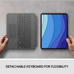 Logitech Combo Touch iPad Pro 12.9-inch (5th, 6th gen - 2021, 2022) Keyboard Case - Detachable, Backlit, Kickstand, Trackpad, Smart Connector - Gray U