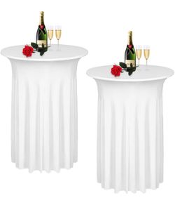 2 Pack Cocktail Table Covers 32"x 43" Spandex Stretch Round Cocktail Tablecloths with Wavy Drapes Fitted High Top Bar Table Skirt for Wedding Party Ba