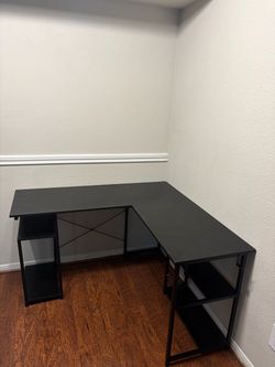 Black L-Shaped Desk with Shelves