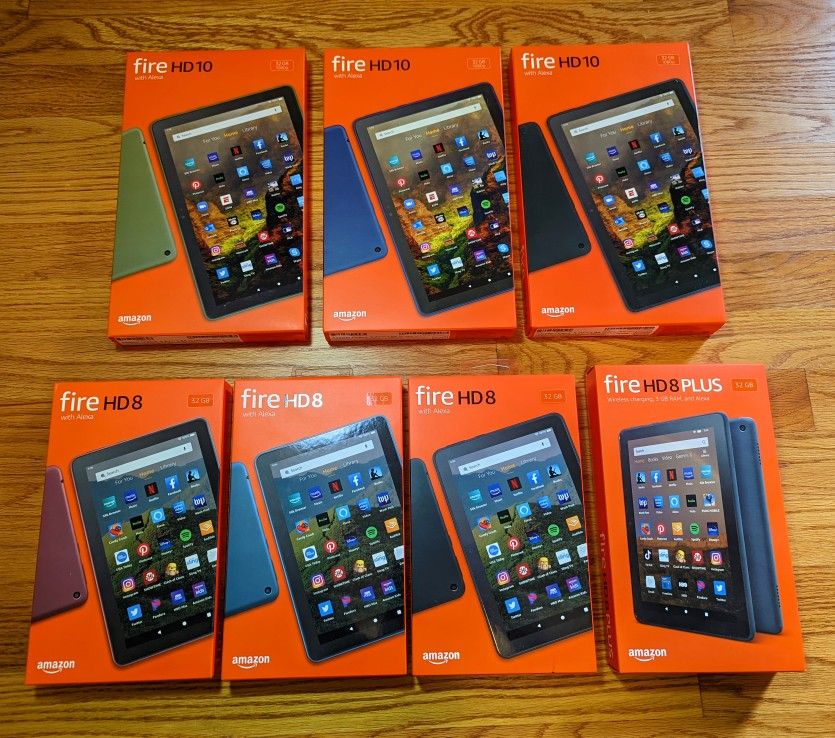 Brand new Amazon Fire HD tablets (10, 8, & 8 Plus) - all newest models