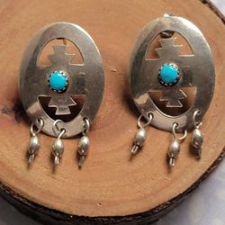 Vintage Sterling Silver Earrings With Turquoise 