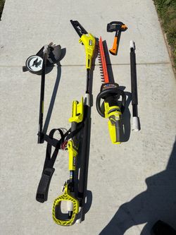 Ryobi 10in tree saw, edger, brush cutter