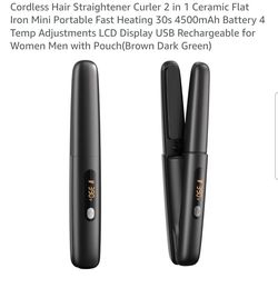 Cordless Hair Straightener Curler 2 in 1 Ceramic Flat Iron Mini Portable Fast Heating 30s 4500mAh Battery 4 Temp Adjustments LCD Display USB Rechargea