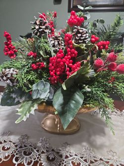 Christmas Floral Centerpiece with Gold Urn Vase