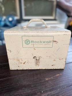 Rockwell Vintage Beige Metal Tool Box Chest with Handle & Latch