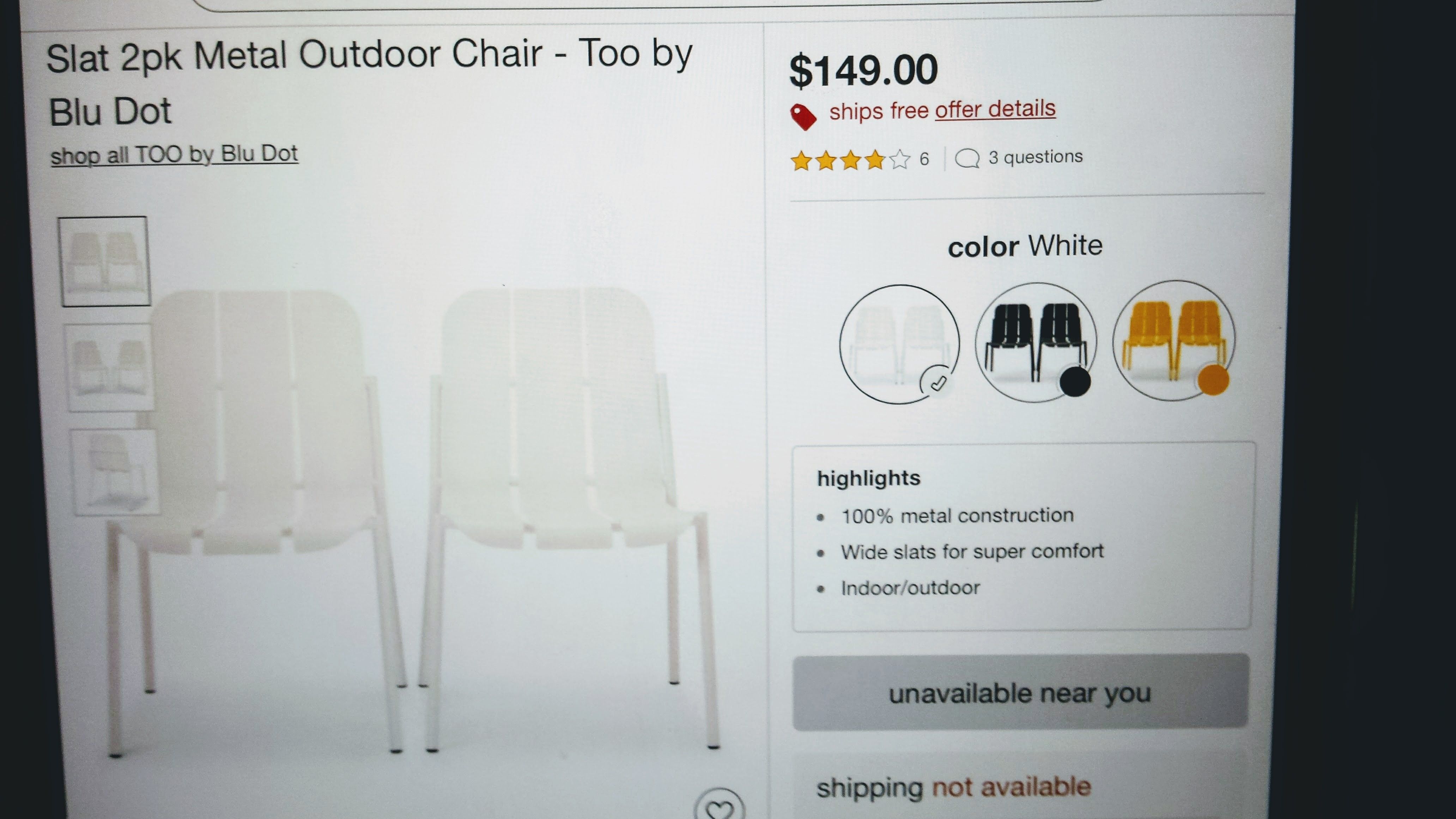 2 Brand New Metal Slat Chairs indoor/outdoor