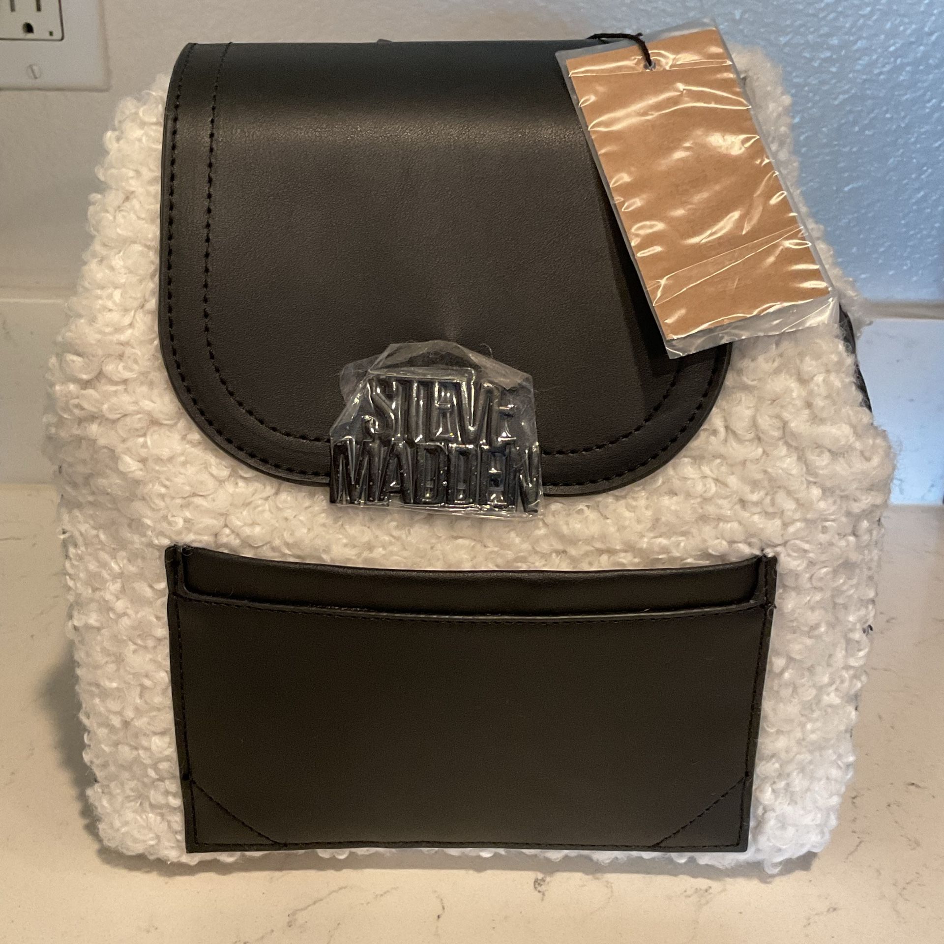 NWT Steve Madden Makenna Sherpa Mini Backpack - Black/White