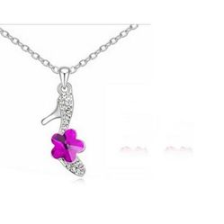 High Heel Shoe Hot Pink Flower Pendant Necklace