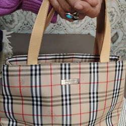 BURBERRY BLUE LABEL NOVA CHECK CANVAS LEATHER TOTE