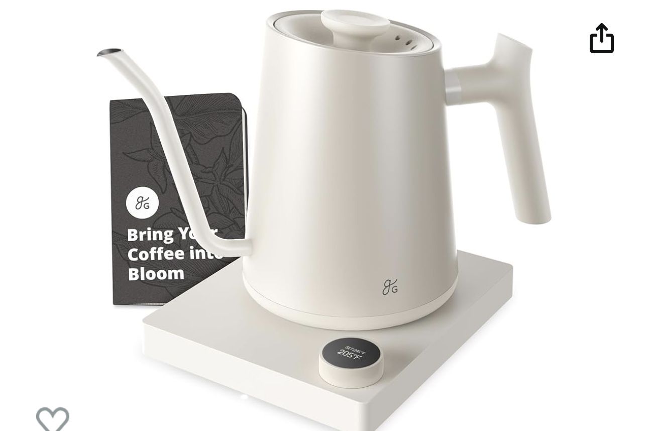 Greater Goods Electric Gooseneck Kettle, Designed in St. Louis, Birch White,1200 Watt