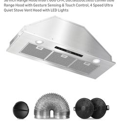 36 Inch Range Hood Insert 600 CFM, Ducted/Ductless Convertible Range Hood with Gesture Sensing & Touch Control, 4 Speed Ultra Quiet Stove Vent Hood wi