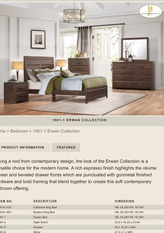 CONTEMPORARY QUEEN SIZE BROWN 4 PCS BEDROOM SET NEW