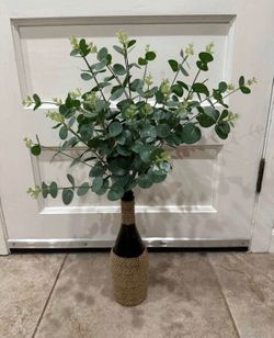 Handmade 24" Artificial Eucalyptus Boho Woven Bottle