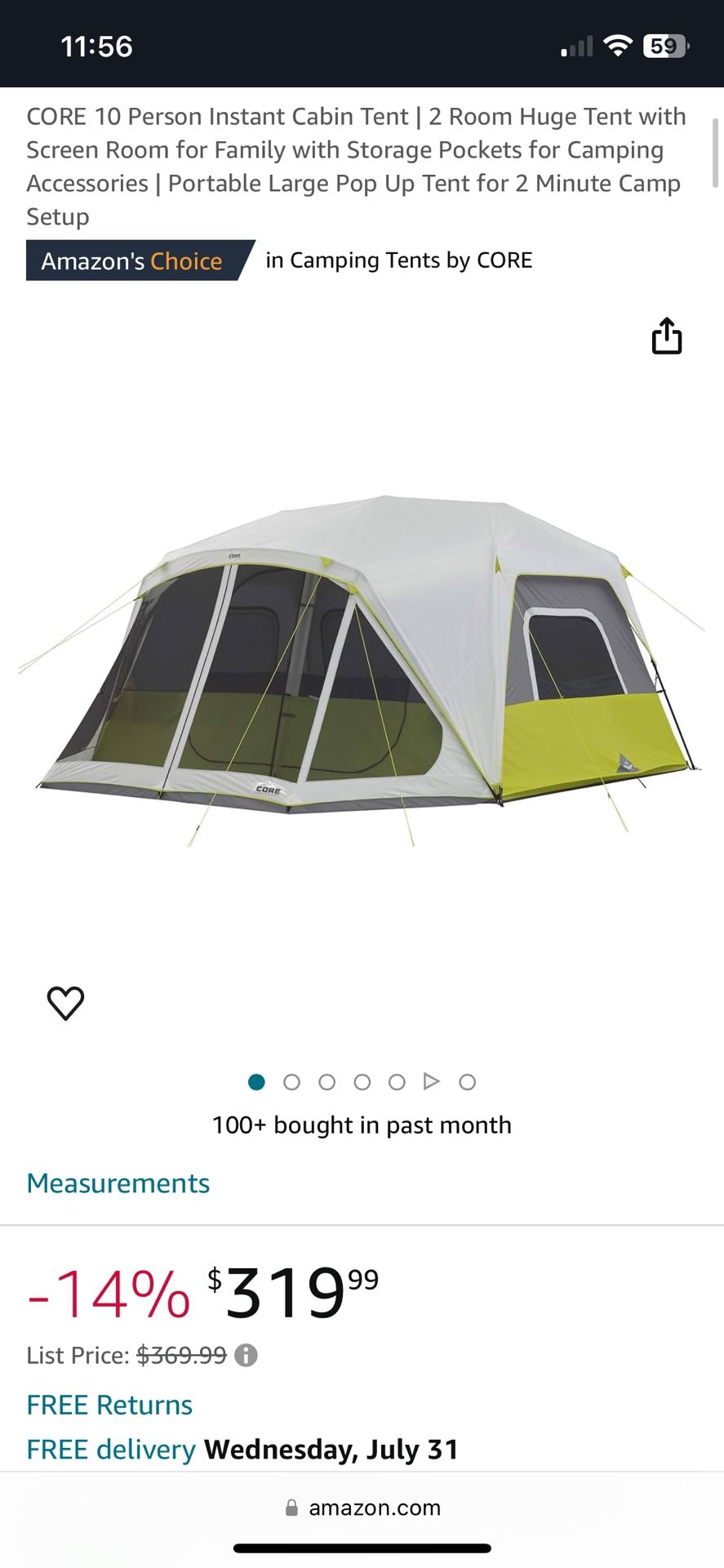 CORE 10 Person Instant Cabin Tent 