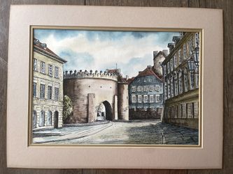 Original Watercolor Old City Scene from 1977