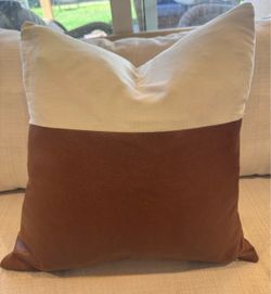 “Woven Nook” Zulu Faux Leather & Canvas 17x17” Throw Pillow Cover W/ Faux Down Insert Included!