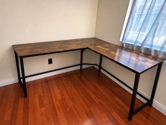 L-Shaped Industrial Wood and Metal Desk