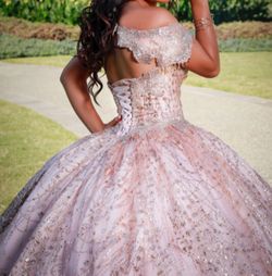 slim fit dress slacks Rose Gold Sparkly Ball Gown Off Shoulder Dress – Lisposa main image 1