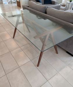 76" x 36" West Elm Glass Top Dining Table