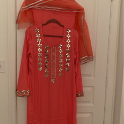 Indian Pakistani Dress  L Size Mirror Work New  Pink Color