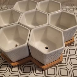 Hexagon Pots With Bamboo Saucer (Price Is For 2 Sets!)