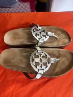 Tory Burch Women’s Miller Cloud Metallic Leather Thong Sandals Flats size 8