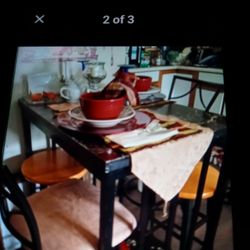 Tall Bar Table With Marble Top Comes With 2 Chars And 2 Bar Stools.