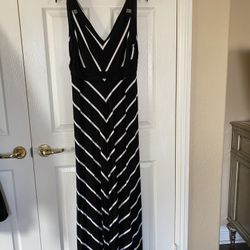 White House Black Market Sleeveless Black and White Striped Long Dress