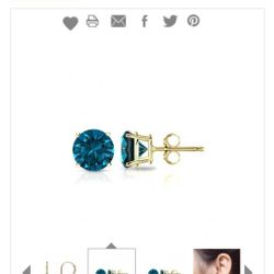 1 Caret Natural Blue Diamond Earrings 
