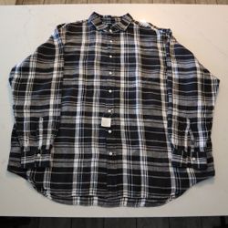 Polo Ralph Lauren Men's 3XB 100% Linen Black Plaid Button Up Long Sleeve Shirt