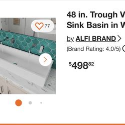 48 in. Trough Vessel Sink Basin in White