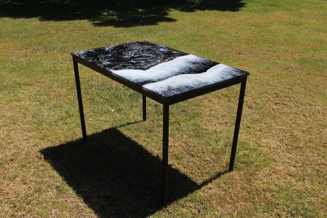 Epoxy Resin Coated Wood Table "Midnight Marble" 