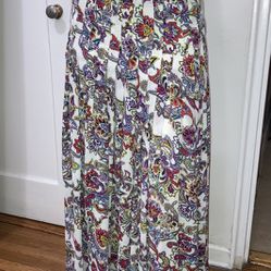 Banana Republic Size 2 Paisley White Multi Color Pleated Maxi Skirt floral