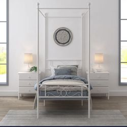 White Twin Canopy Bed 