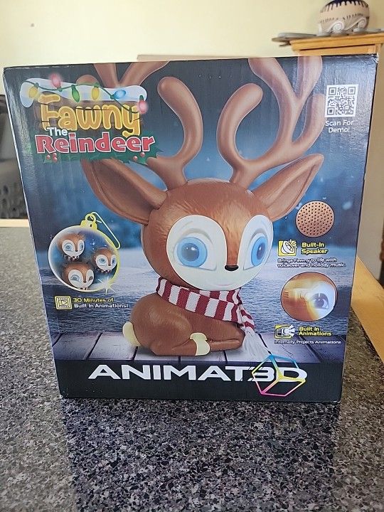 New In Box Fawny Talking Animated Reindeer w/ Built in Projector & Speaker Plug