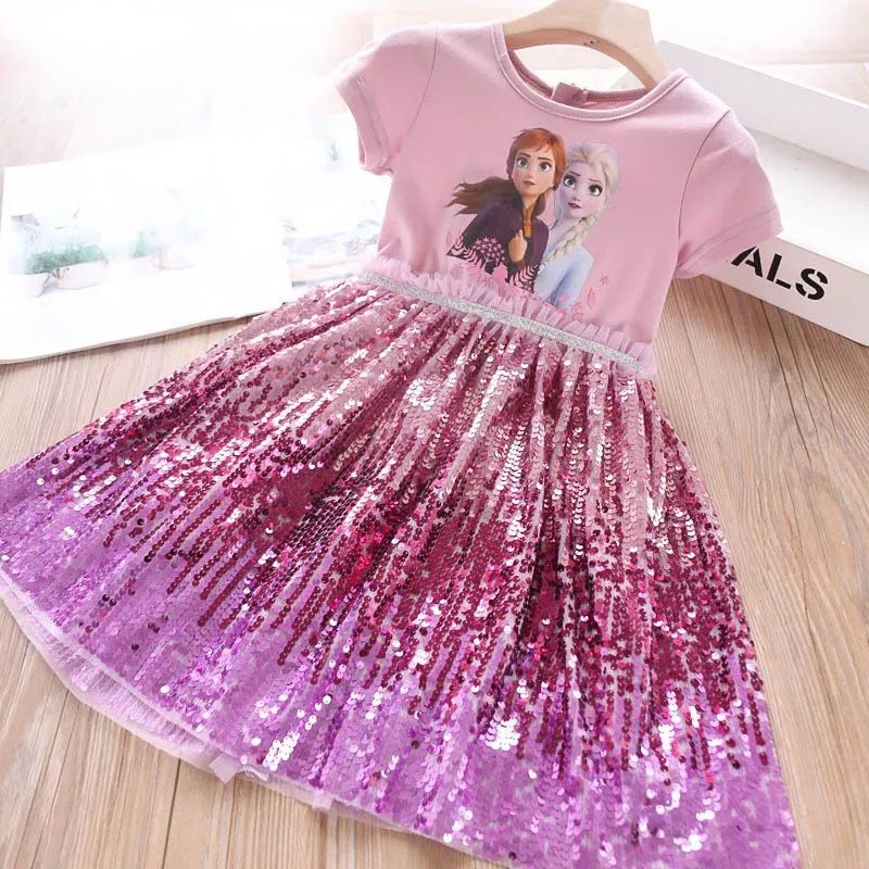 2020 girls dress Frozen Sequins patch work