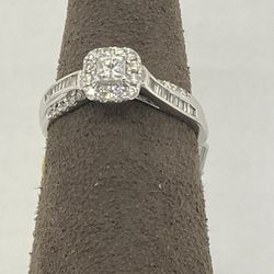 Radiant 14K White Gold Halo Diamond Ring with Diamond Accents