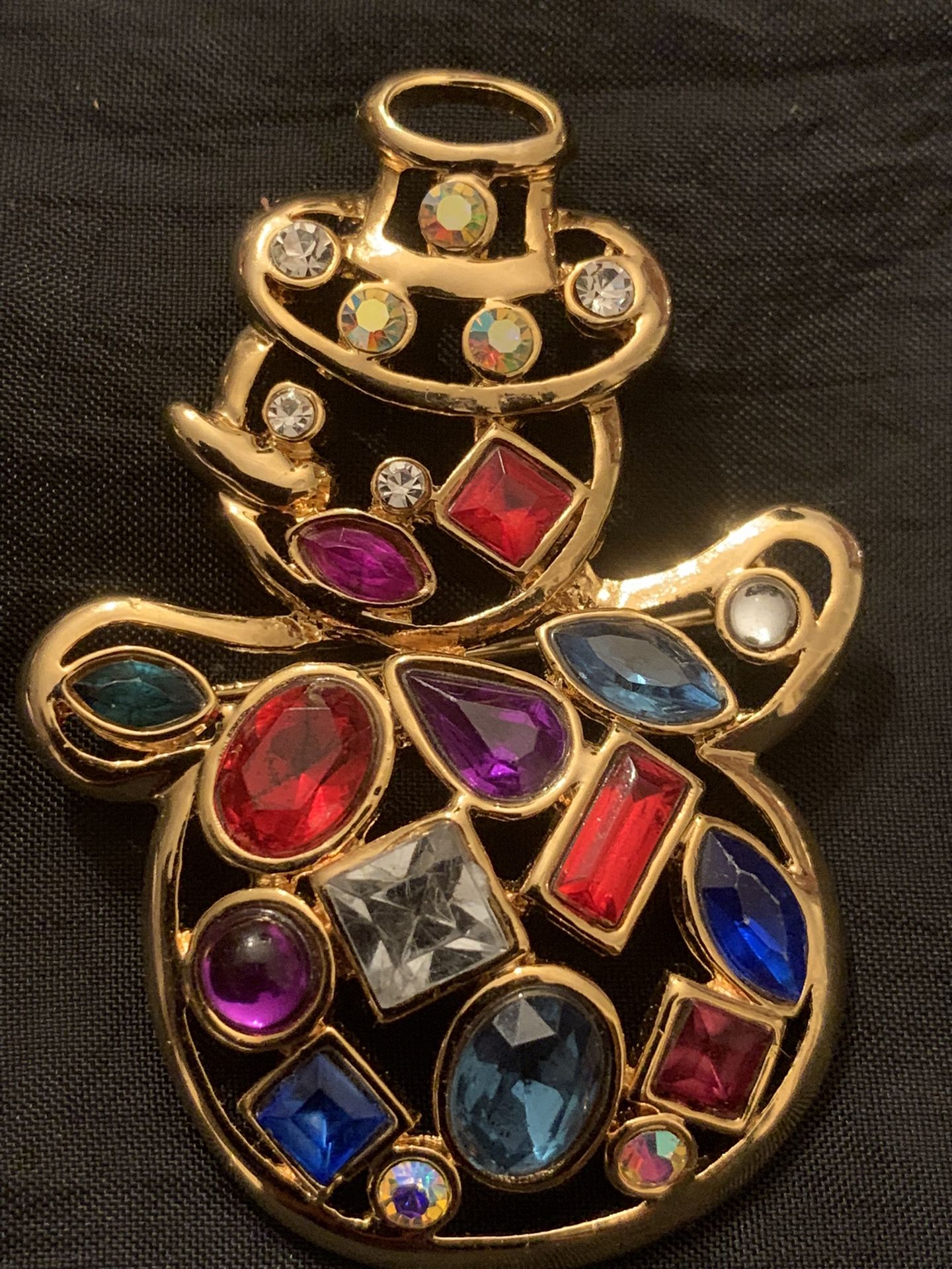 Vintage Multi Color Rare Snowman Brooch Pin Unsigned