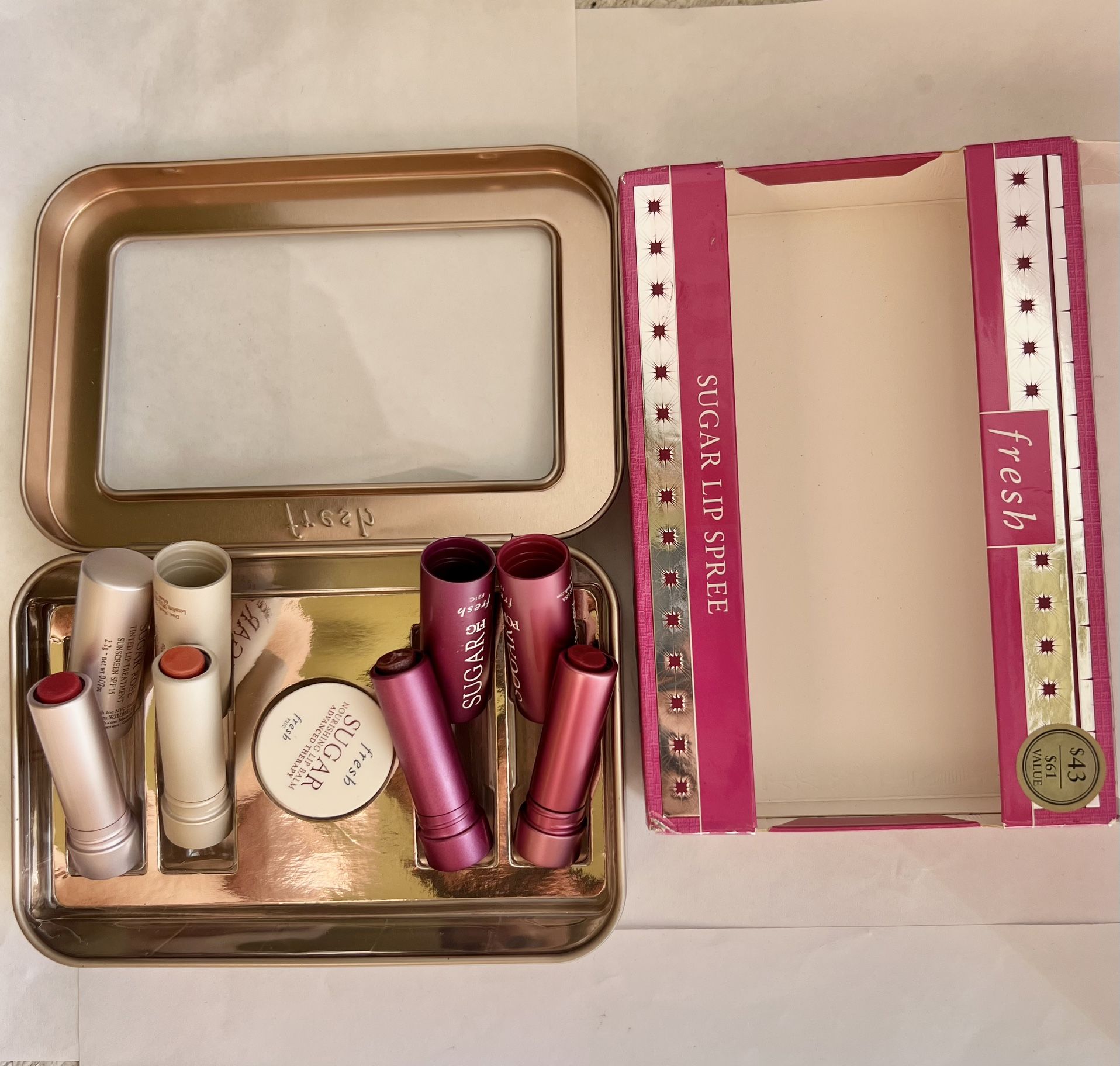 Fresh Sugar Lip Spree Set Nourishing Tinted Lip Treatment Balm NIB(lip melted Brand new , never try or used , just duo to this materials, the lip is