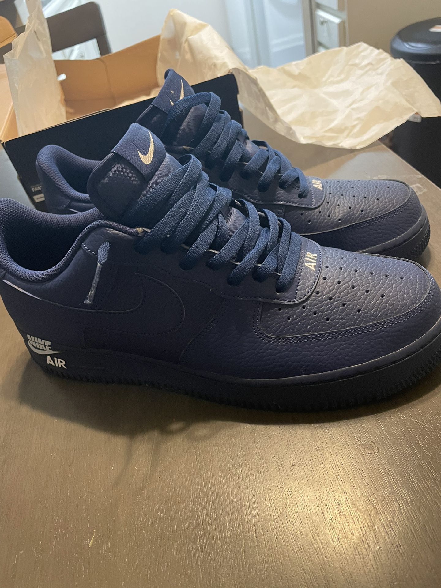 Navy Blue Nike Air Force 1 Leather EMBLEM PACK