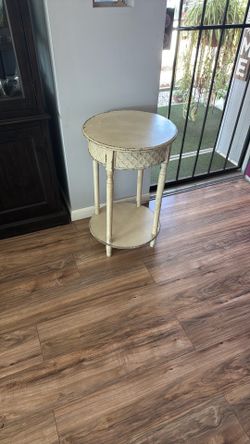 distressed white accent table