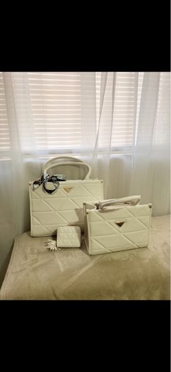Quilted Tote Bag Set White