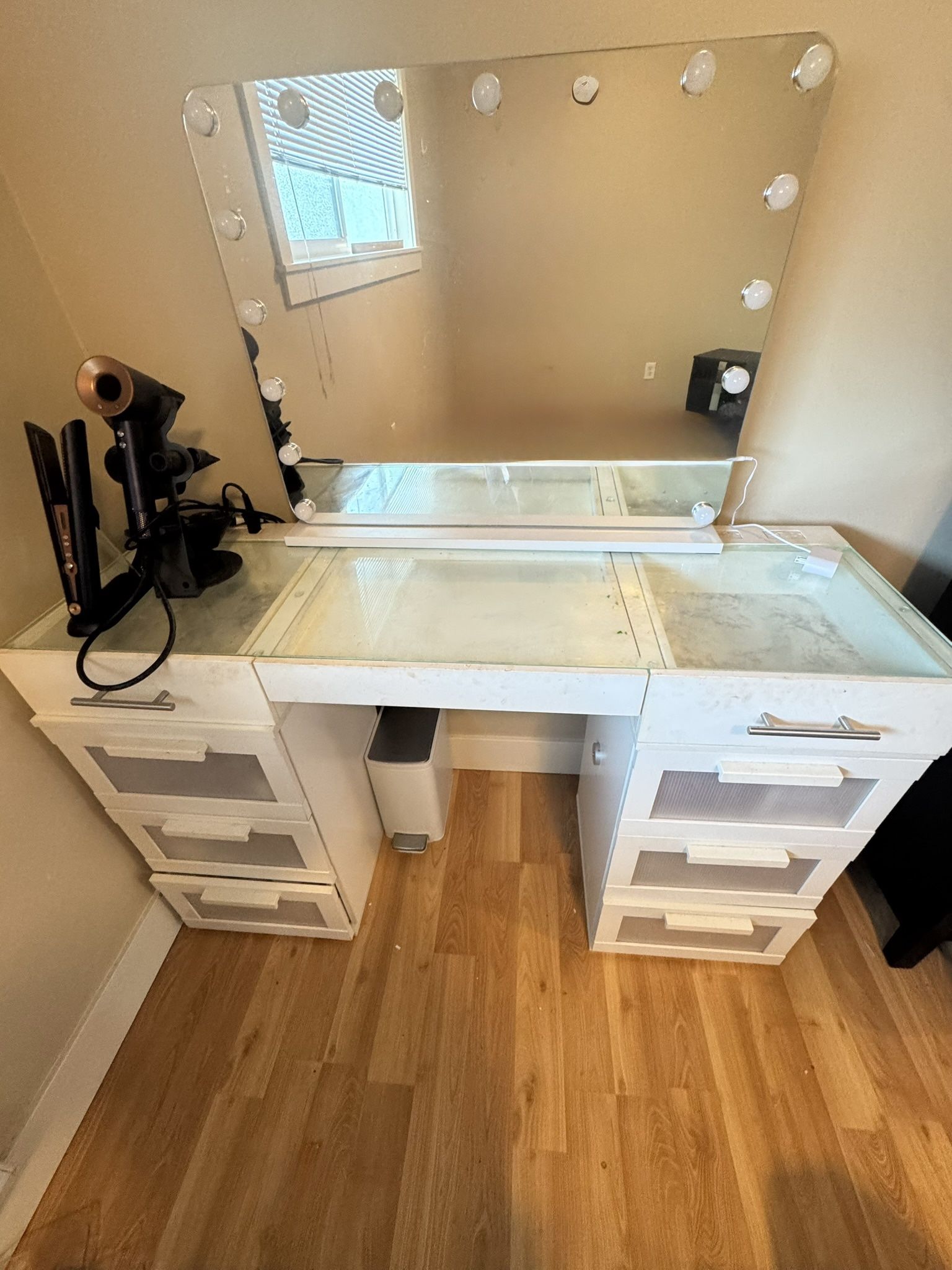 Glass Top Vanity with Mirror