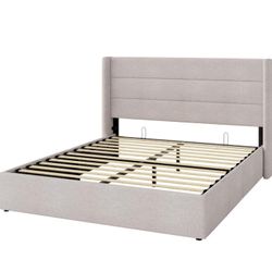 SHA CERLIN Queen Size Lift Up Storage Bed/Modern Wingback